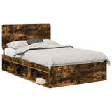 Bed Frame Smoked Oak 120 x 190 cm Solid Pine Wood 3412519
