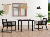 Dining Set Black PVC rattan, powder-coated steel, glass Medium 3058283