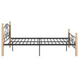 Bed Frame Black and Natural Oak Powder-coated metal, Oak wood 324941
