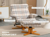 Linen Swivel Recliner Chair with Footstool, Wooden Base and Storage for Living Room, Multicolour T3398P343063