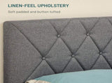 Double Bed Frame with 5-Level Adjustable Linen Upholstered Headboard, Wooden Slats Mattress T3398P330372