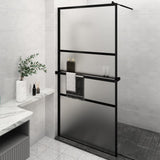 Walk-in Shower Wall with Shelf Black 115x195 cm ESG Glass&Aluminium 3185483