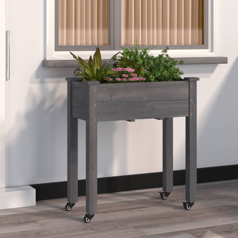 ZNTS Wheeled Planter with Liner Grey 71x37x80 cm Solid Wood Fir 3157825