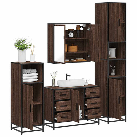 ZNTS 4 Piece Bathroom Furniture Set Brown Oak Engineered Wood 3301204