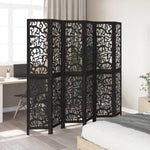 Room Divider 6 Panels Black Solid Wood Paulownia 358763