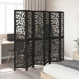 Room Divider 6 Panels Black Solid Wood Paulownia 358763