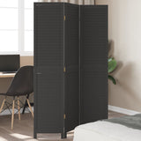Room Divider 3 Panels Black Solid Wood Paulownia 358846
