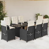 9 Piece Garden Dining Set with Cushions Black Poly Rattan 3212487