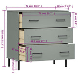 Sideboard with 3 Drawers Grey 77x40x79.5 cm Solid Wood OSLO 350980