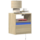 ZNTS Wall-mounted Bedside Cabinet with LED Lights Sonoma Oak 3307979