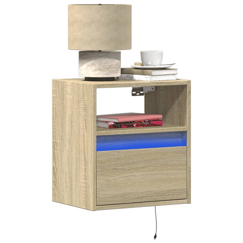 ZNTS Wall-mounted Bedside Cabinets with LED Lights 2 pcs Sonoma Oak 3307980