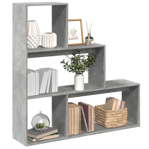 ZNTS Room Divider Bookcase 3-Tier Concrete Grey 123x29x123 cm Engineered Wood 857988