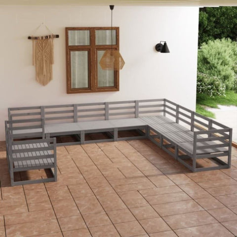 ZNTS 10 Piece Garden Lounge Set Grey Solid Pinewood 3075926