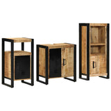 Bathroom Furniture Set 3 pcs Brown and Black Solid Mango Wood 3305610