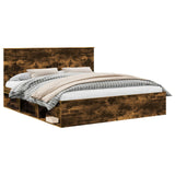 Bed Frame Smoked Oak 200 x 200 cm Solid Pine Wood 3409313