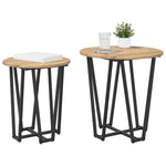 ZNTS Side Table Set of 2 - Rustic Oak Engineered Wood with Metal 869725