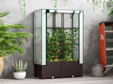 Raised Garden Bed with Trellis, Plastic Planter Box with PE Cover, Drainage Holes, Drain Plugs and T3398P313637