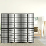 ZNTS Folding 5-Panel Room Divider Japanese Style 200x170 cm Black 352081