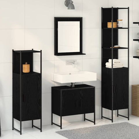Bathroom Furniture Set with Door 4 pcs Black 33 x 33 x 185.5 cm 3334411