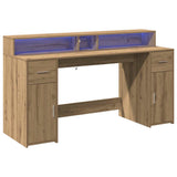 Desk with LED Lights Artisian Oak 160x55x91 cm Engineered Wood 3309437