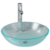 Bathroom Sink with Tap and Push Drain Frosted Tempered Glass 3098444