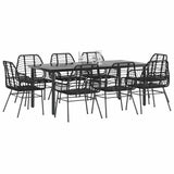 9 Piece Garden Dining Set Black Poly Rattan Glass 3334540