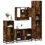 ZNTS 4 Piece Bathroom Furniture Set Smoked Oak Engineered Wood 3301242