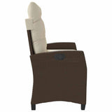 Reclining Garden Bench with Cushions Brown Poly Rattan 368227