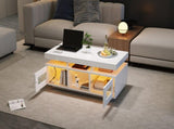 High Gloss Coffee Table with LED lights, USB PortsSockets, Centre Table with 2 doors, Sofa Side N605P368318W