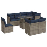 9 Piece Garden Sofa Set with Cushions Grey Poly Rattan Acacia 3326182