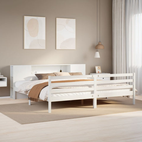 ZNTS Bookcase Bed without Mattress White 180x200 cm Super King Solid Wood Pine 3321859