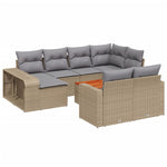 ZNTS 11 Piece Garden Sofa Set with Cushions Beige Poly Rattan 3228919