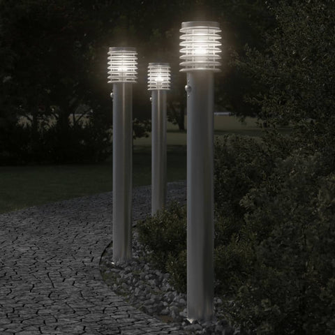 Outdoor Floor Lamps with Sensors 3pcs Silver 110cm Stainless Steel 4006368