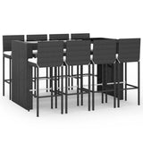 9 Piece Garden Bar Set with Cushions Black Poly Rattan 3203949