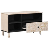 TV Cabinet with Drawer White 80 x 33.5 x 46 cm Solid Mango Wood 4018385