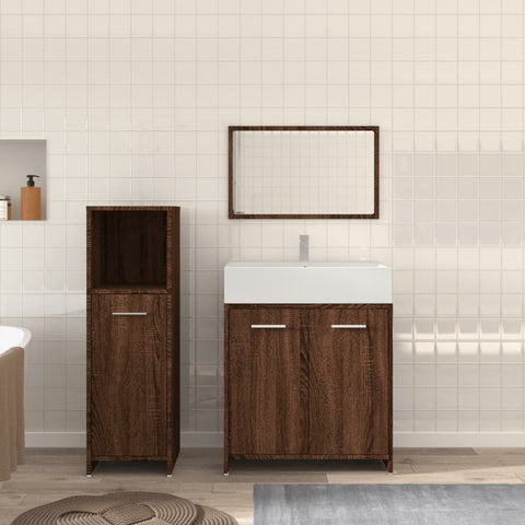 ZNTS 3 Piece Bathroom Furniture Set Brown Oak Engineered Wood 3154408