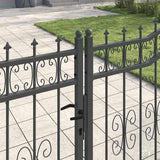 Fence Gate with Spear Top with Lock Grey 404 x 125 cm Steel 42009049