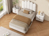 3ft Single Premium Velvet Upholstered Bed Frame with Scalloped Channel Tufted Design, Height N652P411464W