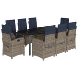 9 Piece Garden Dining Set with Cushions Grey Poly Rattan 3212448