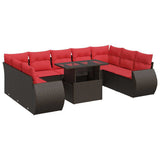 10 Piece Garden Sofa Set with Cushions Brown Poly Rattan Acacia 3326705