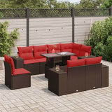 9 Piece Garden Sofa Set with Cushions Brown Poly Rattan Acacia 3326825