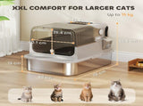 XXL Stainless Steel Cat Litter Tray, Enclosed Cat Litter Box with 90&deg Flip Cover, Double Doors, T3398P549952