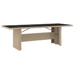 Garden Table with Glass Top Beige Poly Rattan&Tempered Glass 319557