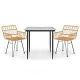 Garden Dining Set Black Steel, Tempered Glass, Polyethylene Medium 3157845