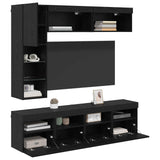 TV Cabinet with LED 7 pcs Black Oak Engineered Wood 3402985