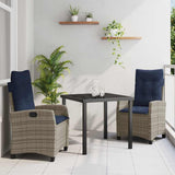 Garden Dining Set with Cushion 3 pcs Grey Poly Rattan 3380463