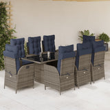 9 Piece Garden Dining Set with Cushions Grey Poly Rattan 3213134