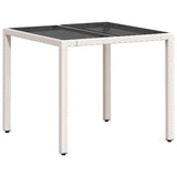 Garden Table with Glass Top White 90x90x75 cm Poly Rattan 368123