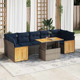 8 Piece Garden Sofa Set with Cushions Grey Poly Rattan Acacia 3327687