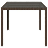 Garden Table with Glass Top Brown 150x90x75 cm Poly Rattan 365590